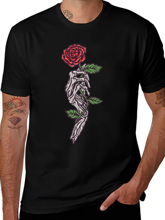 Skeleton Hand Rose Graphic T-Shirt