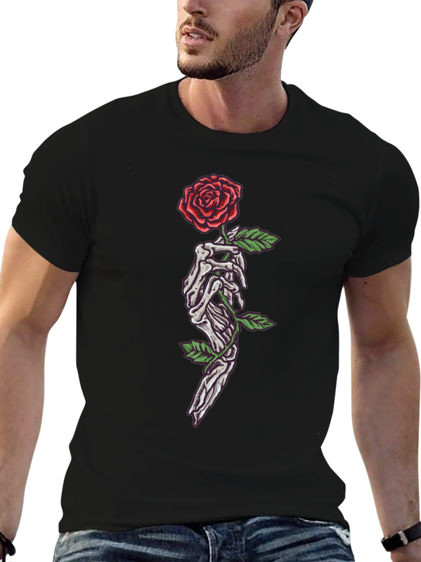 Skeleton Hand Rose Graphic T-Shirt