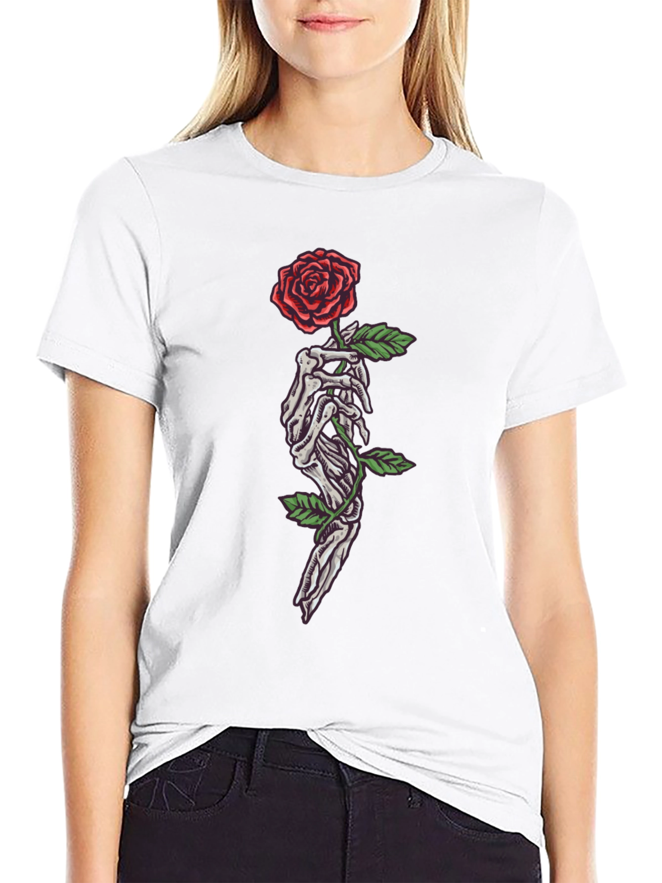 Skeleton Hand Rose Graphic T-Shirt