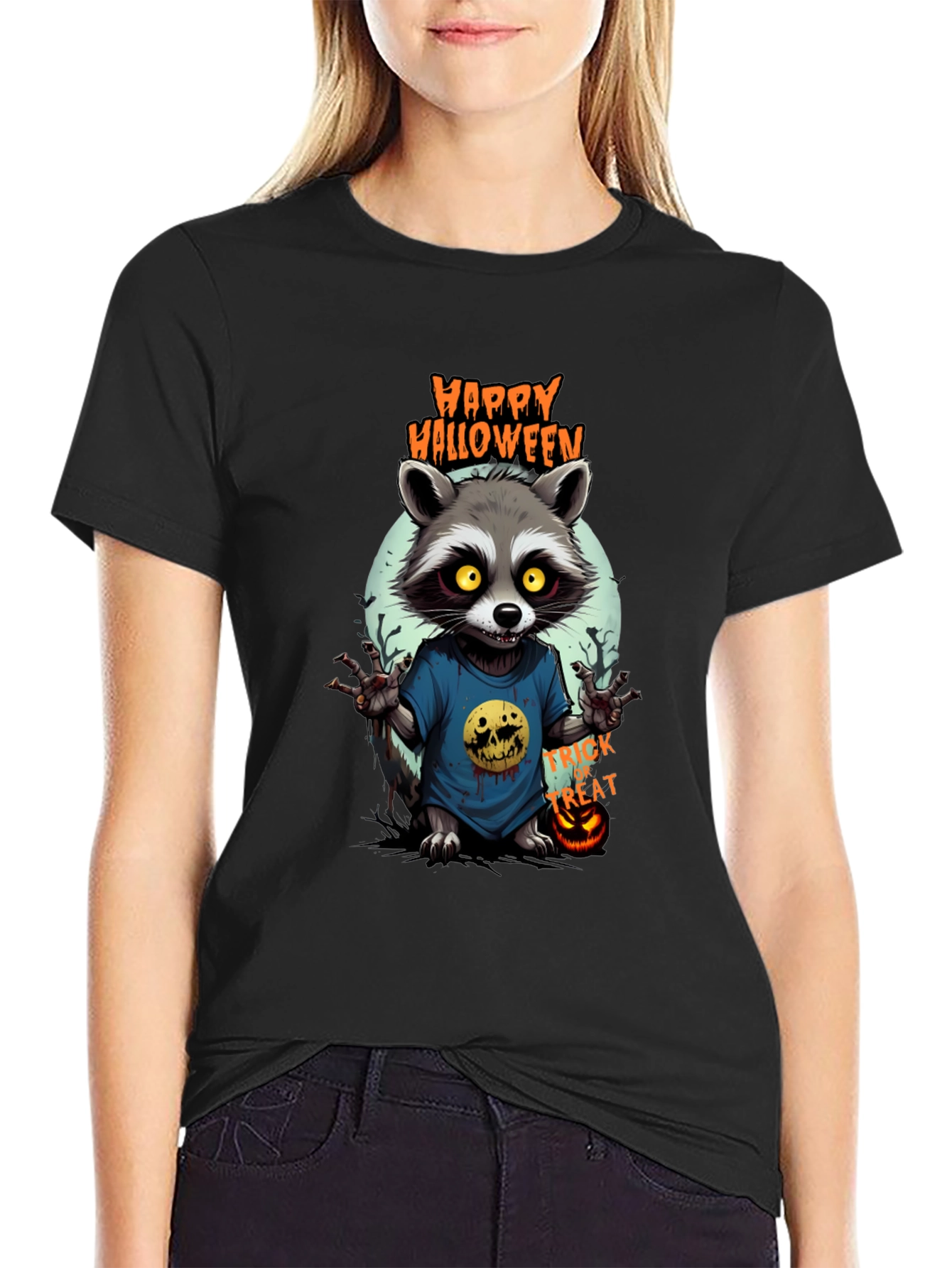 Happy Halloween Raccoon Graphic Tee