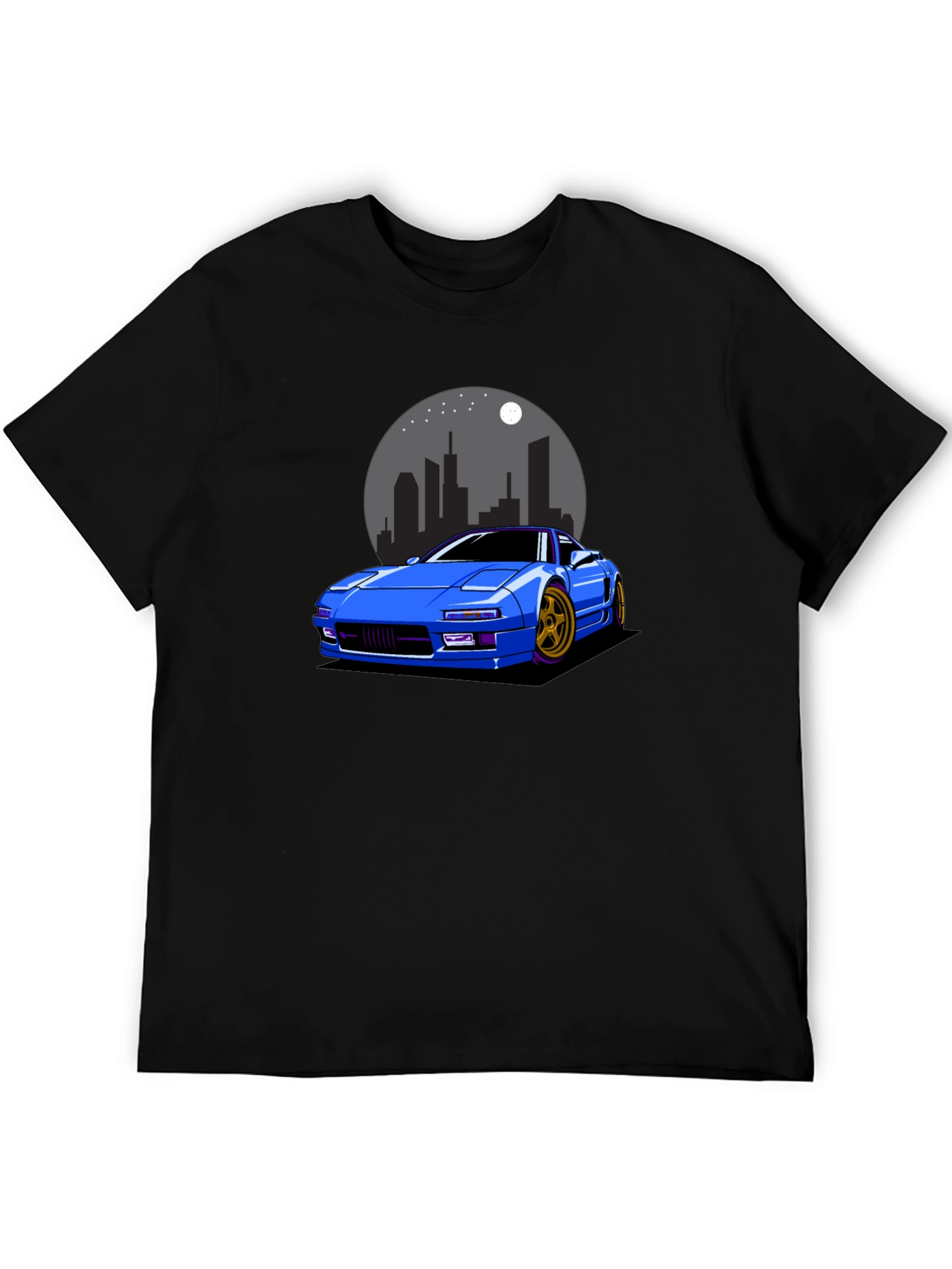 Blue Car Graphic Black T-Shirt