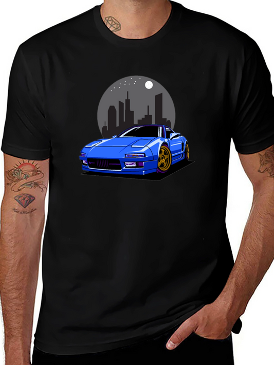 Blue Car Graphic Black T-Shirt