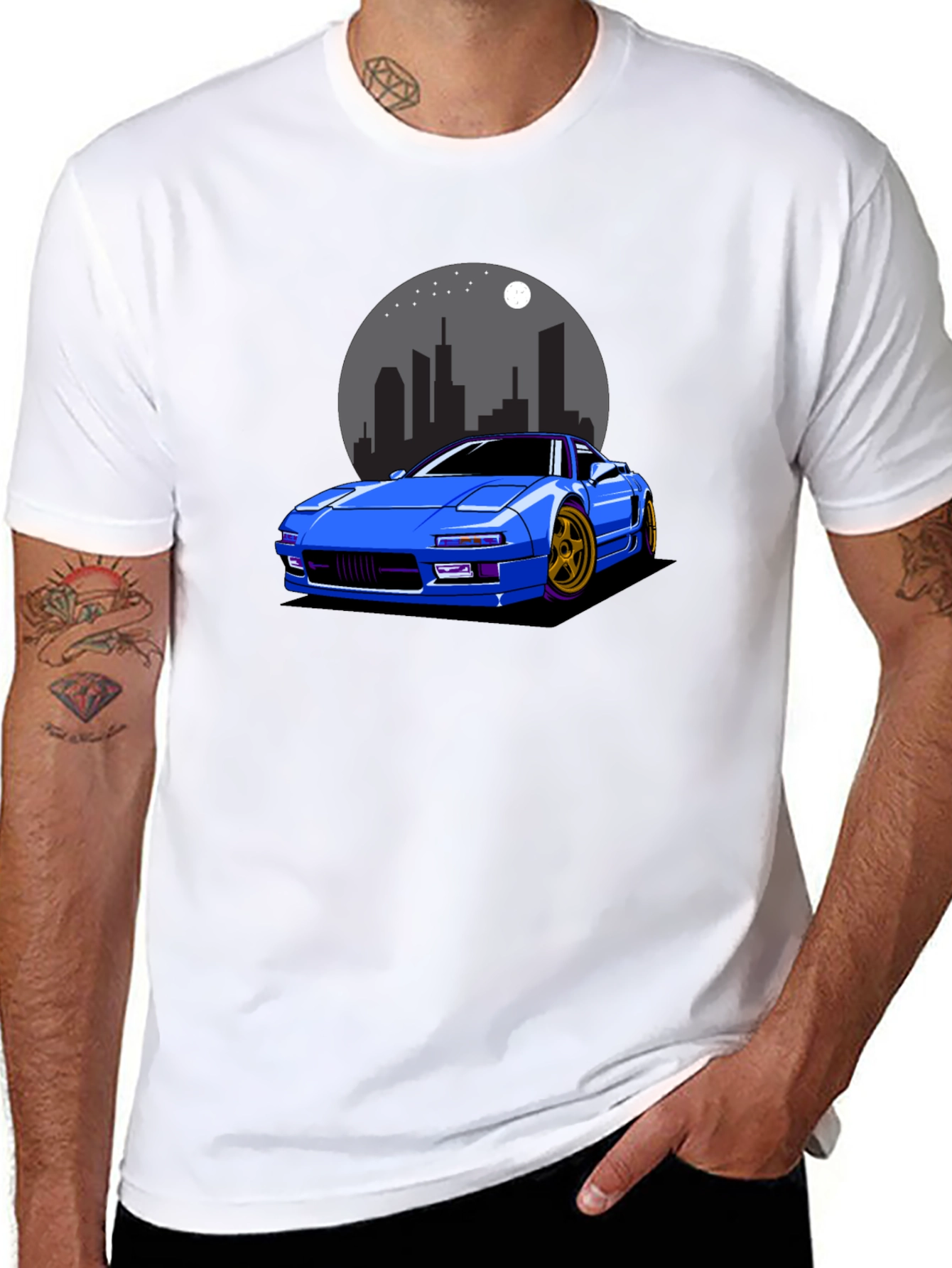 Blue Car Graphic Black T-Shirt