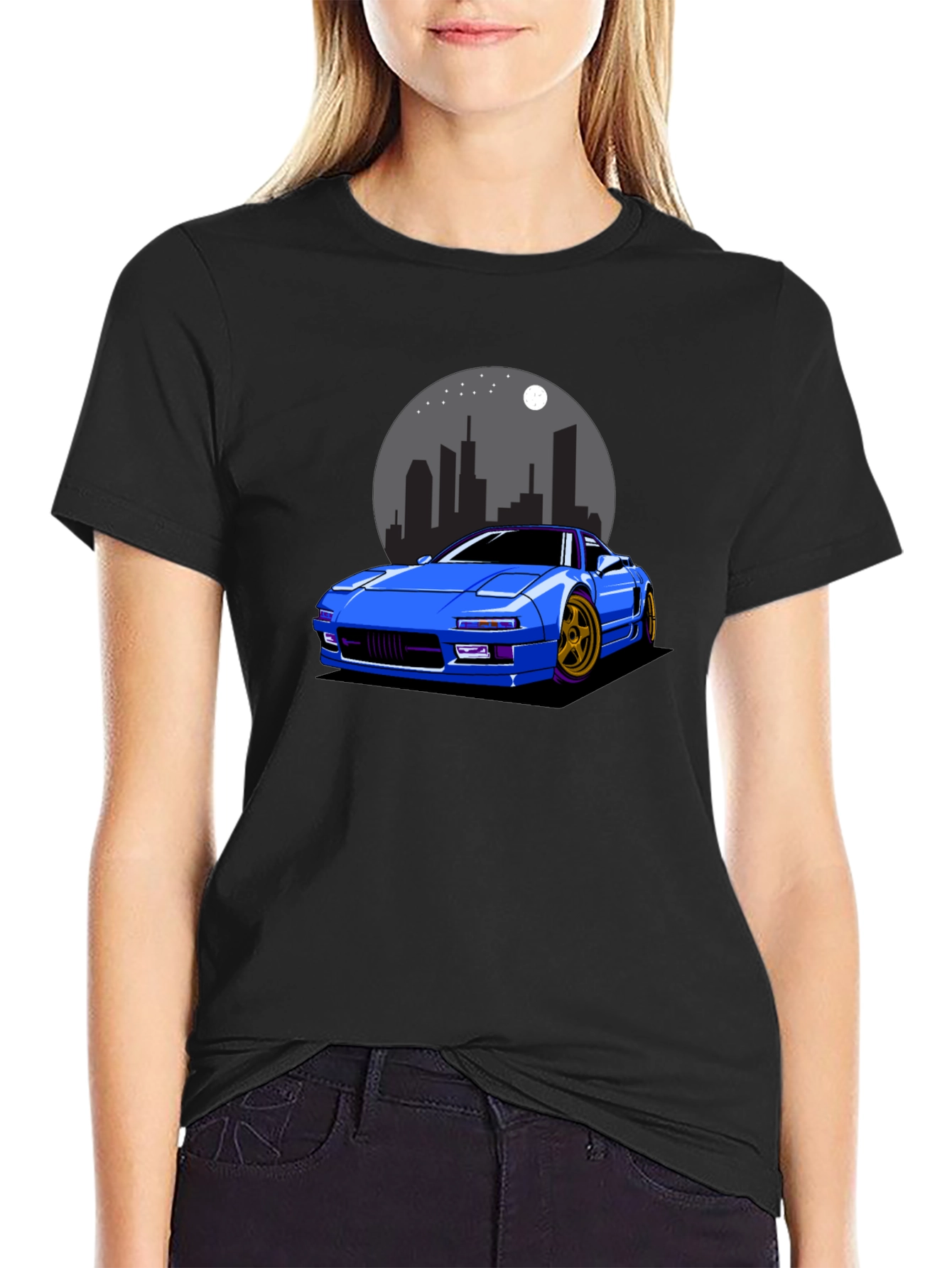 Blue Car Graphic Black T-Shirt