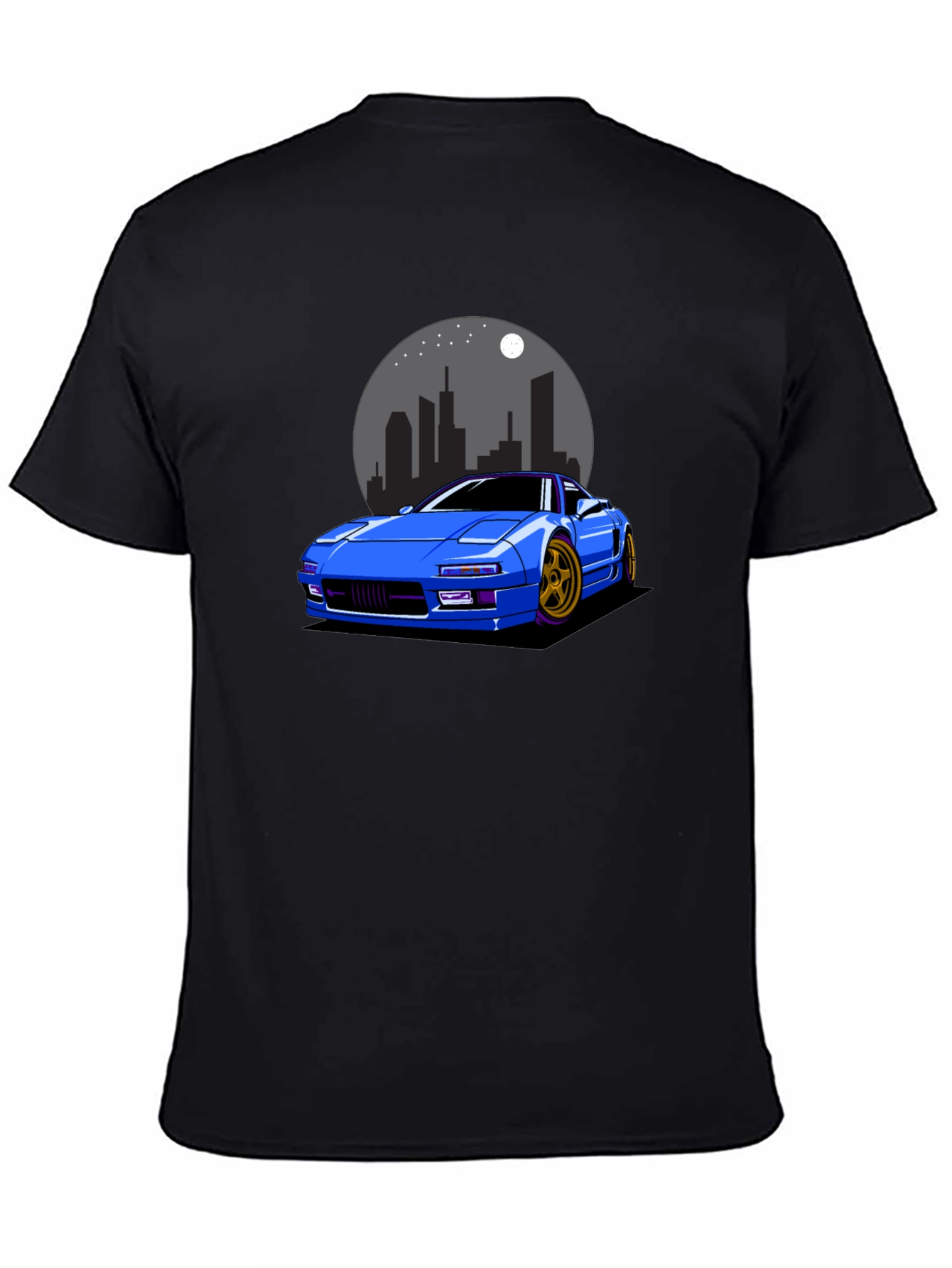 Blue Car Graphic Black T-Shirt