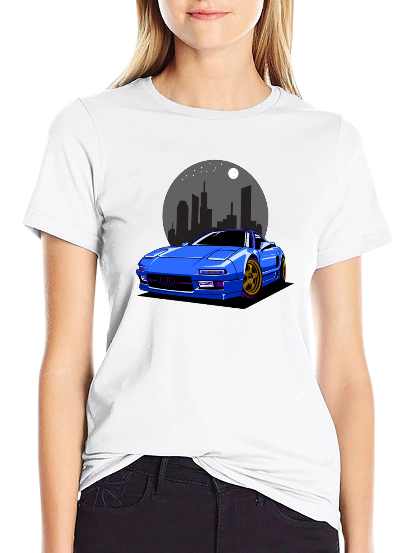 Blue Car Graphic Black T-Shirt