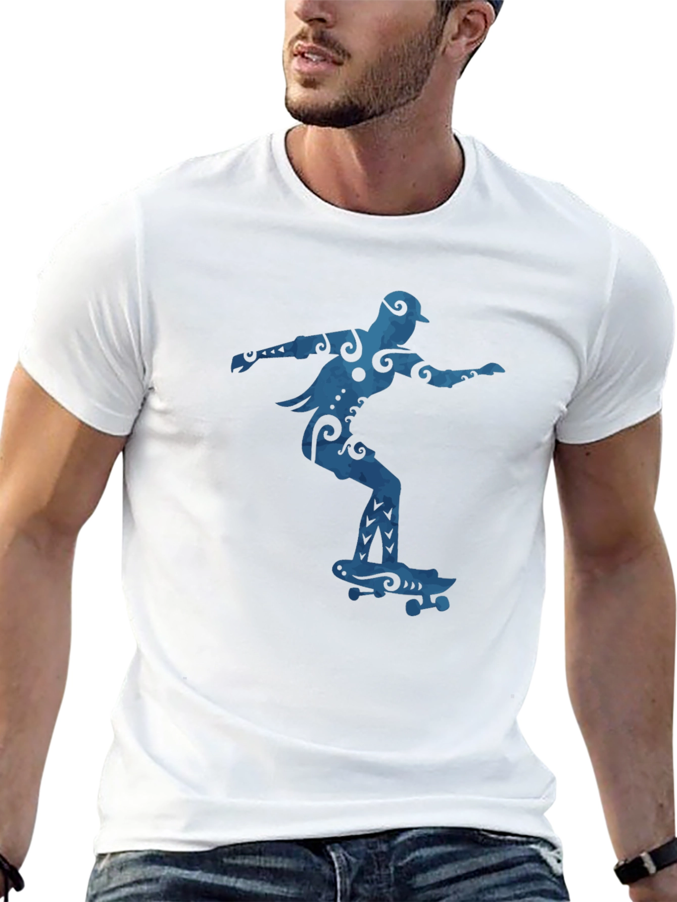 Skateboarder Graphic Tee - Cool Blue Design