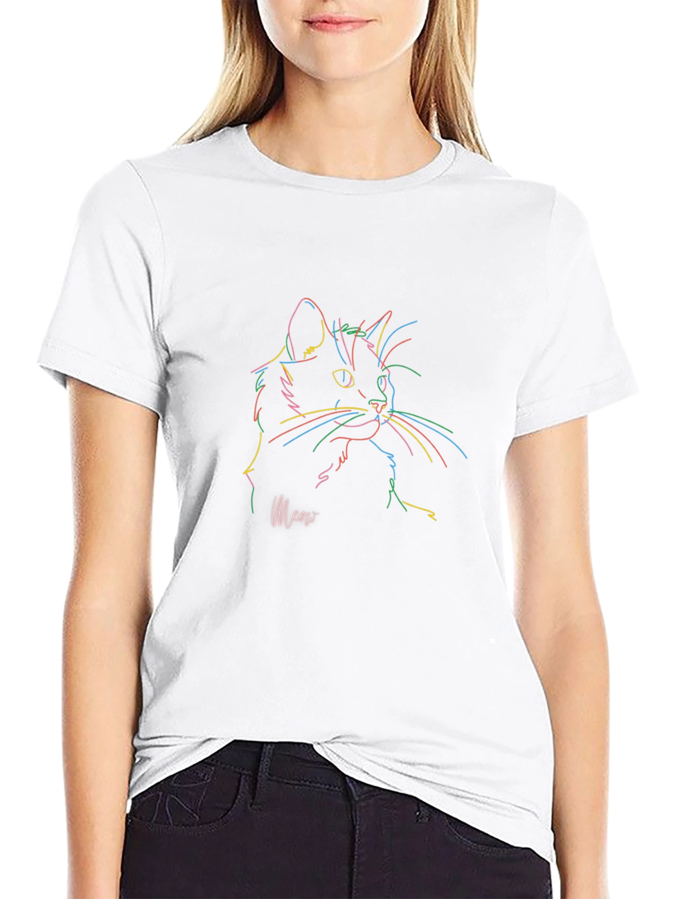 Cool Cat Line Art T-Shirt - Soft Cotton Blend