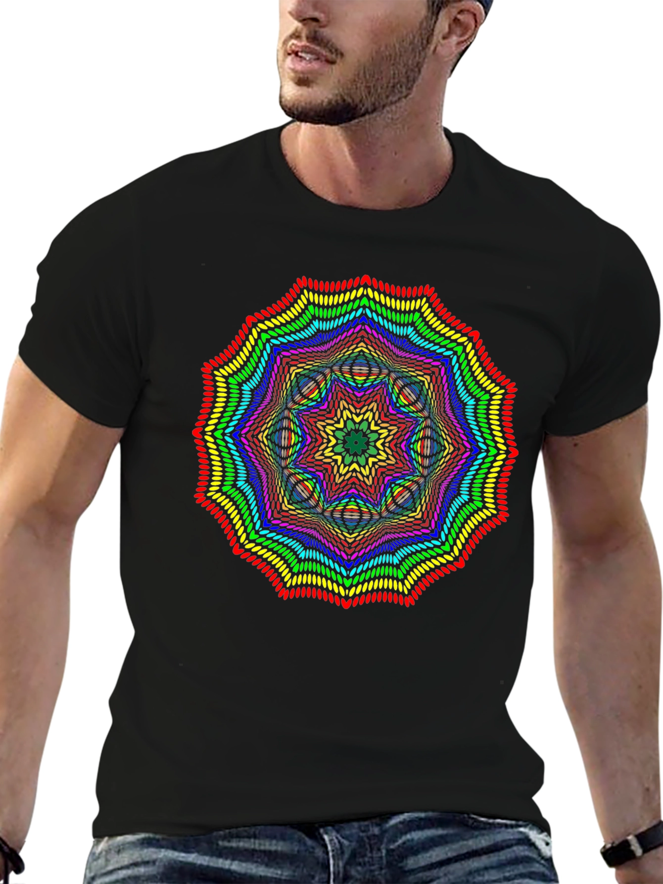 Rainbow Mandala Graphic Black T-Shirt