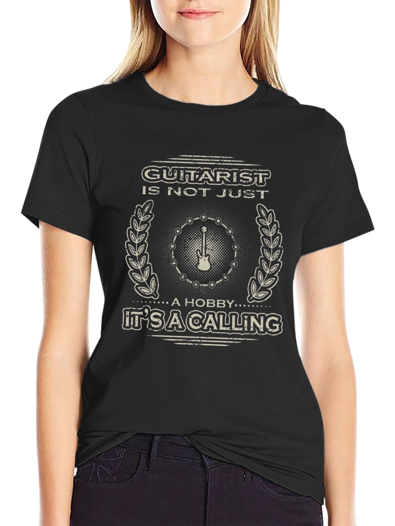 Guitarist Calling Graphic Tee - Black Cotton T-Shirt