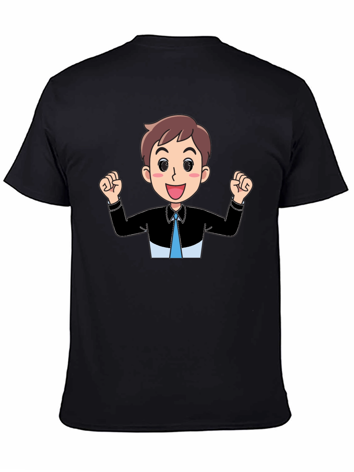 Cartoon Man Graphic Tee - Black Cotton T-Shirt