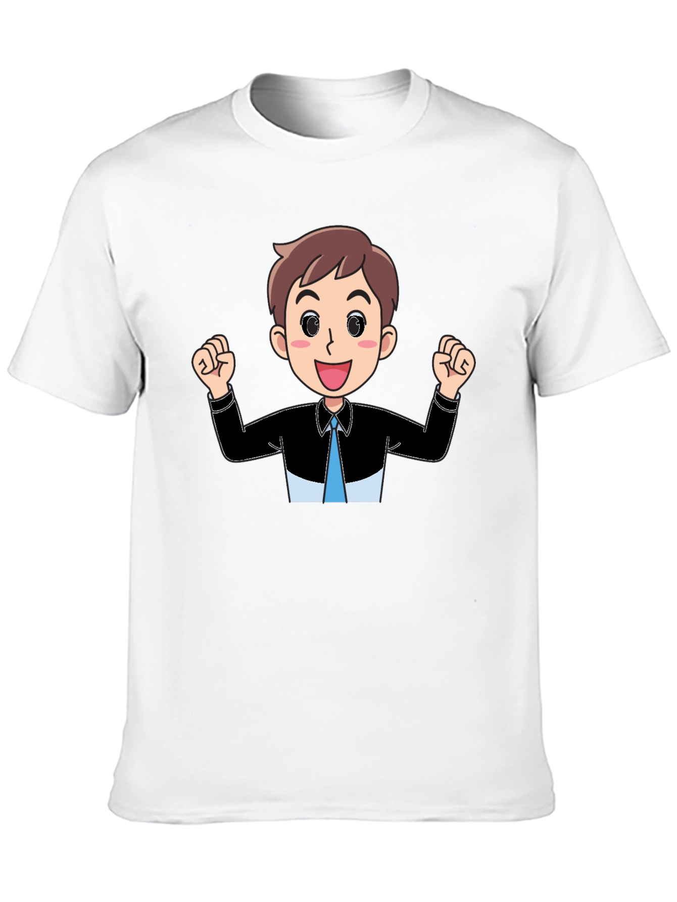 Cartoon Man Graphic Tee - Black Cotton T-Shirt