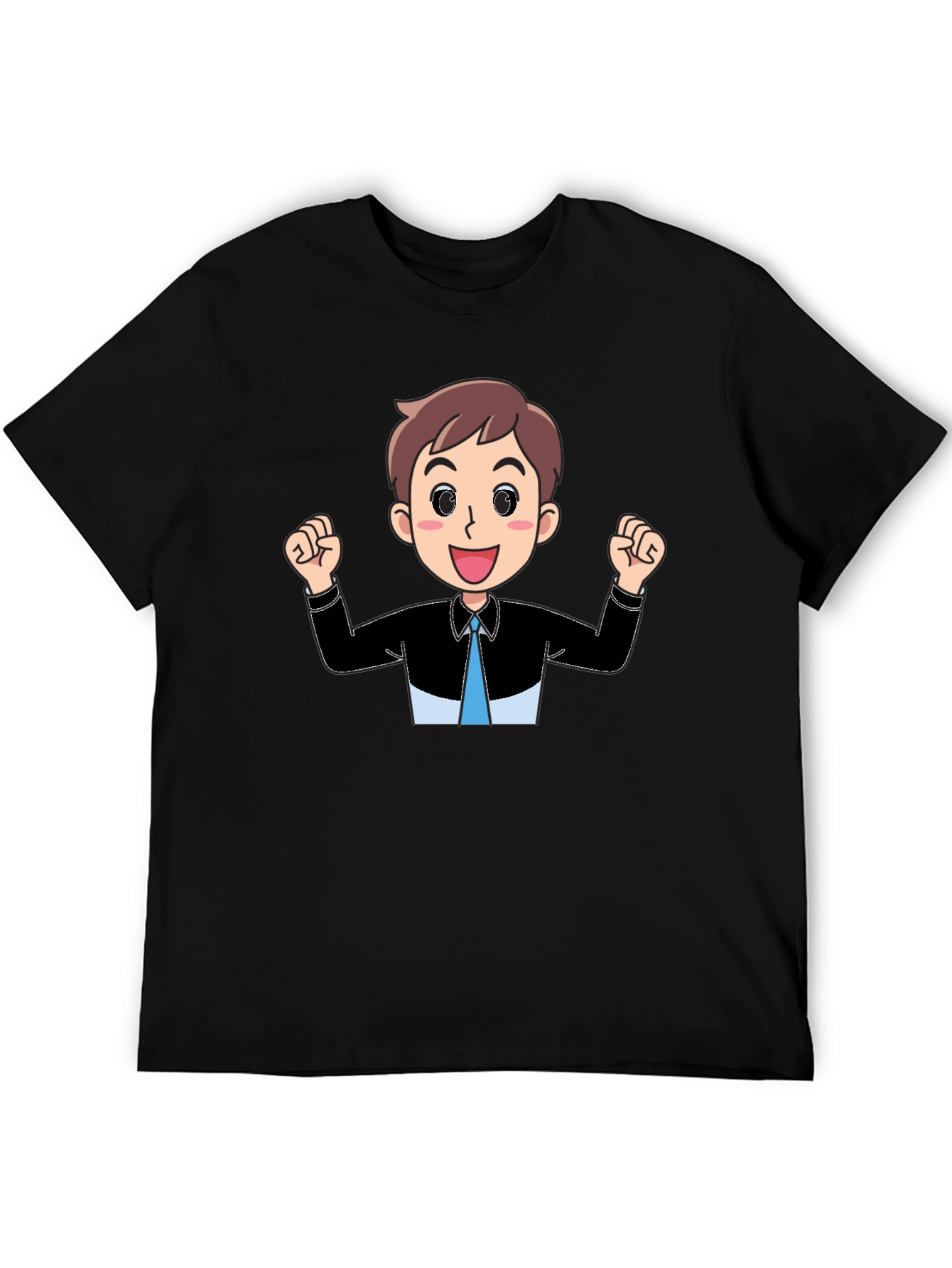 Cartoon Man Graphic Tee - Black Cotton T-Shirt