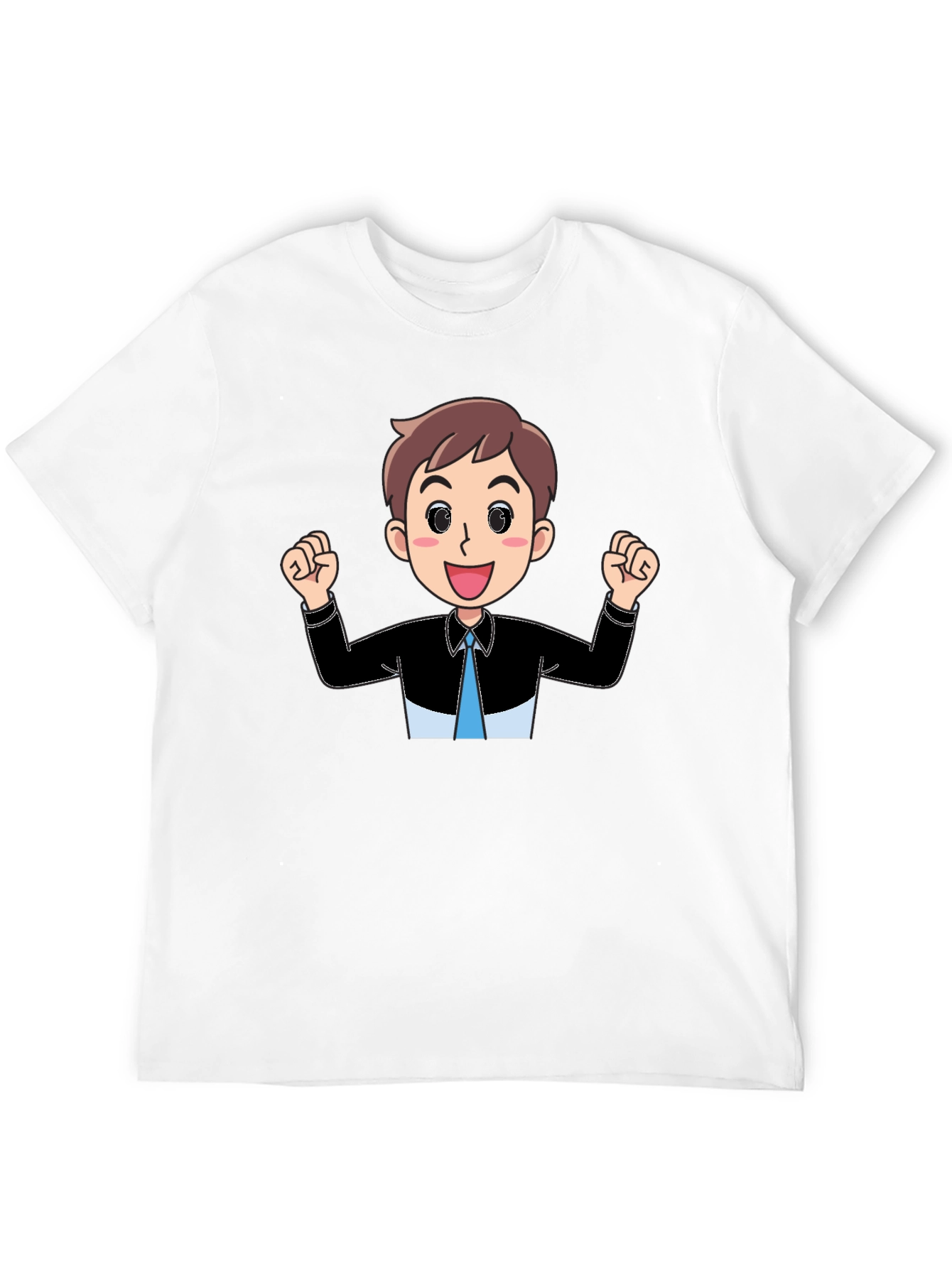 Cartoon Man Graphic Tee - Black Cotton T-Shirt