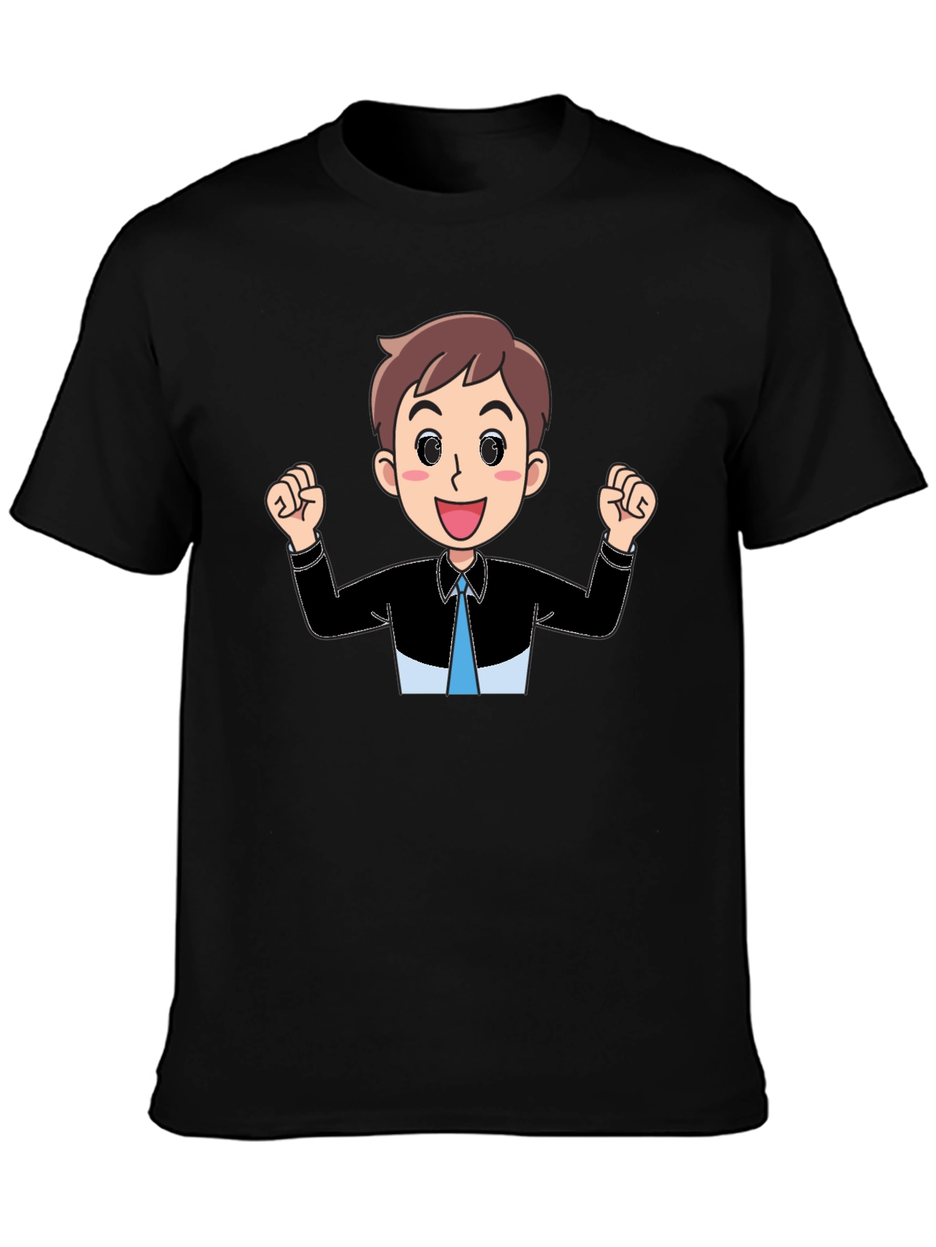 Cartoon Man Graphic Tee - Black Cotton T-Shirt