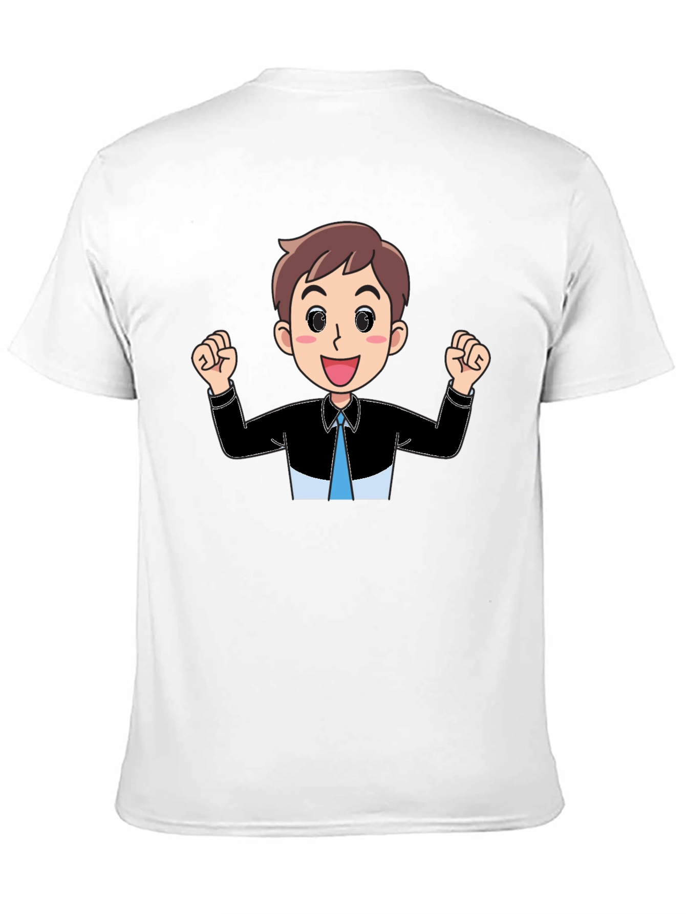 Cartoon Man Graphic Tee - Black Cotton T-Shirt