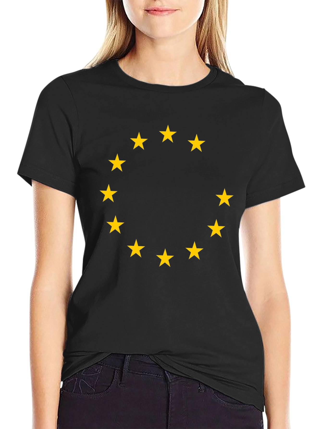 EU Flag T-Shirt - Black with Gold Stars
