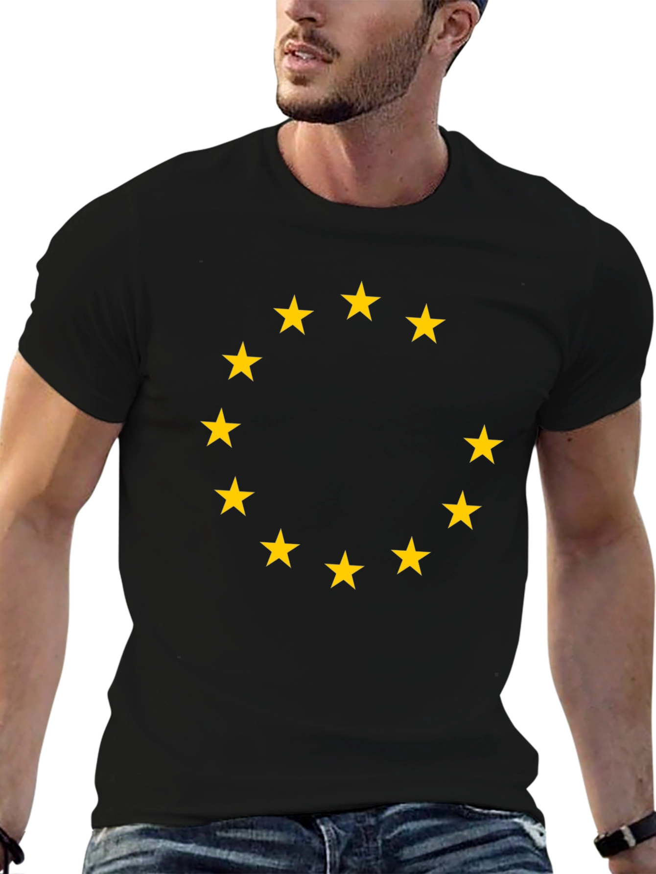 EU Flag T-Shirt - Black with Gold Stars