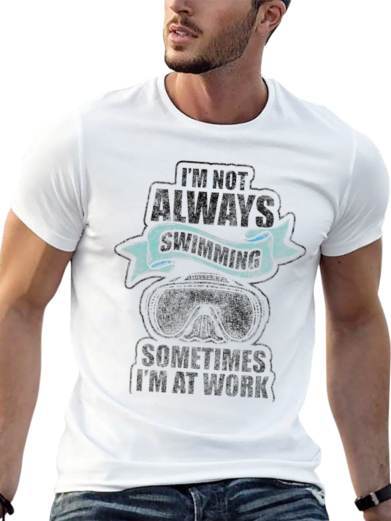 Swimming & Work Graphic Tee - Black