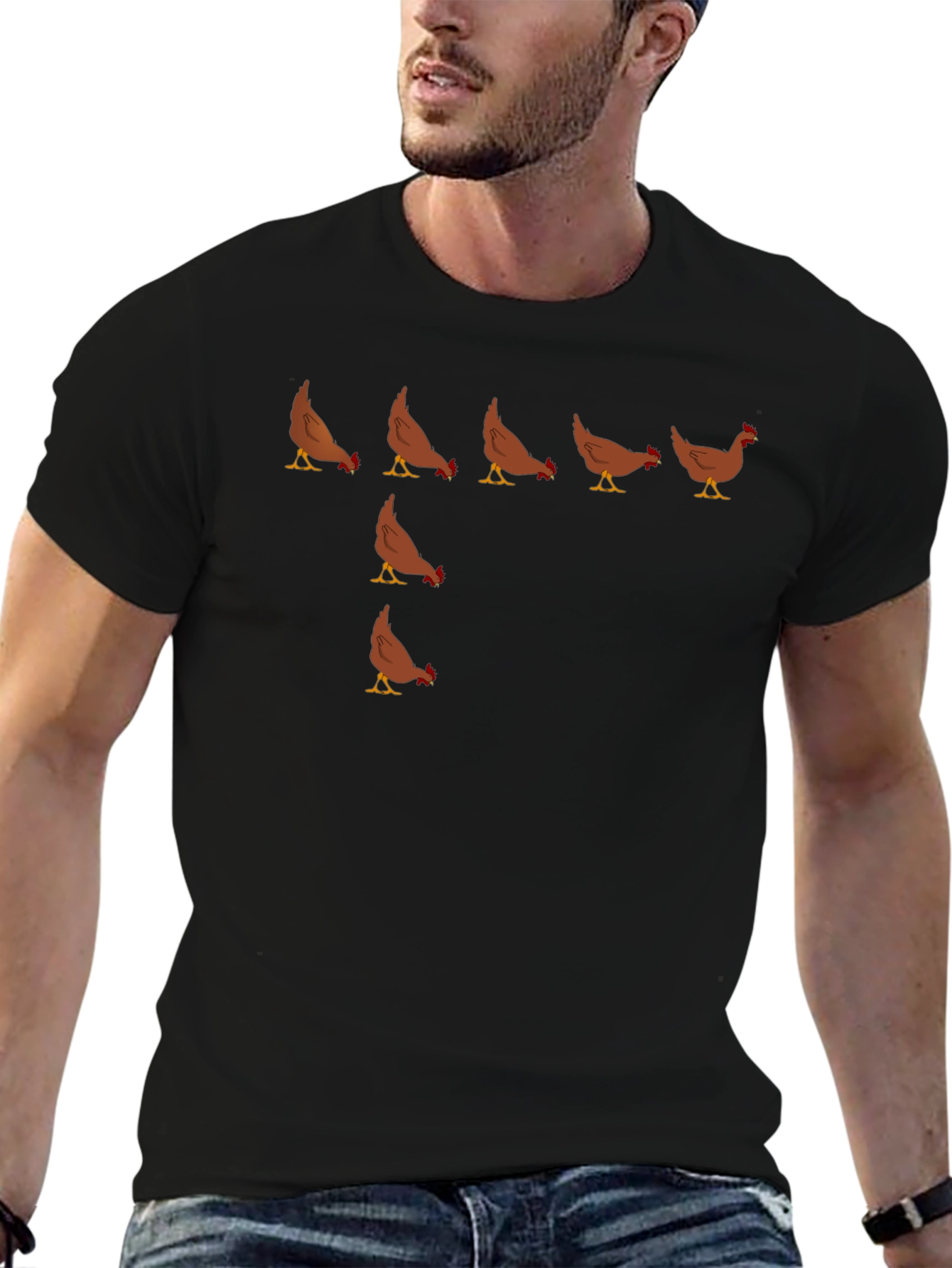 Funny Chicken Pattern Black T-Shirt for Men