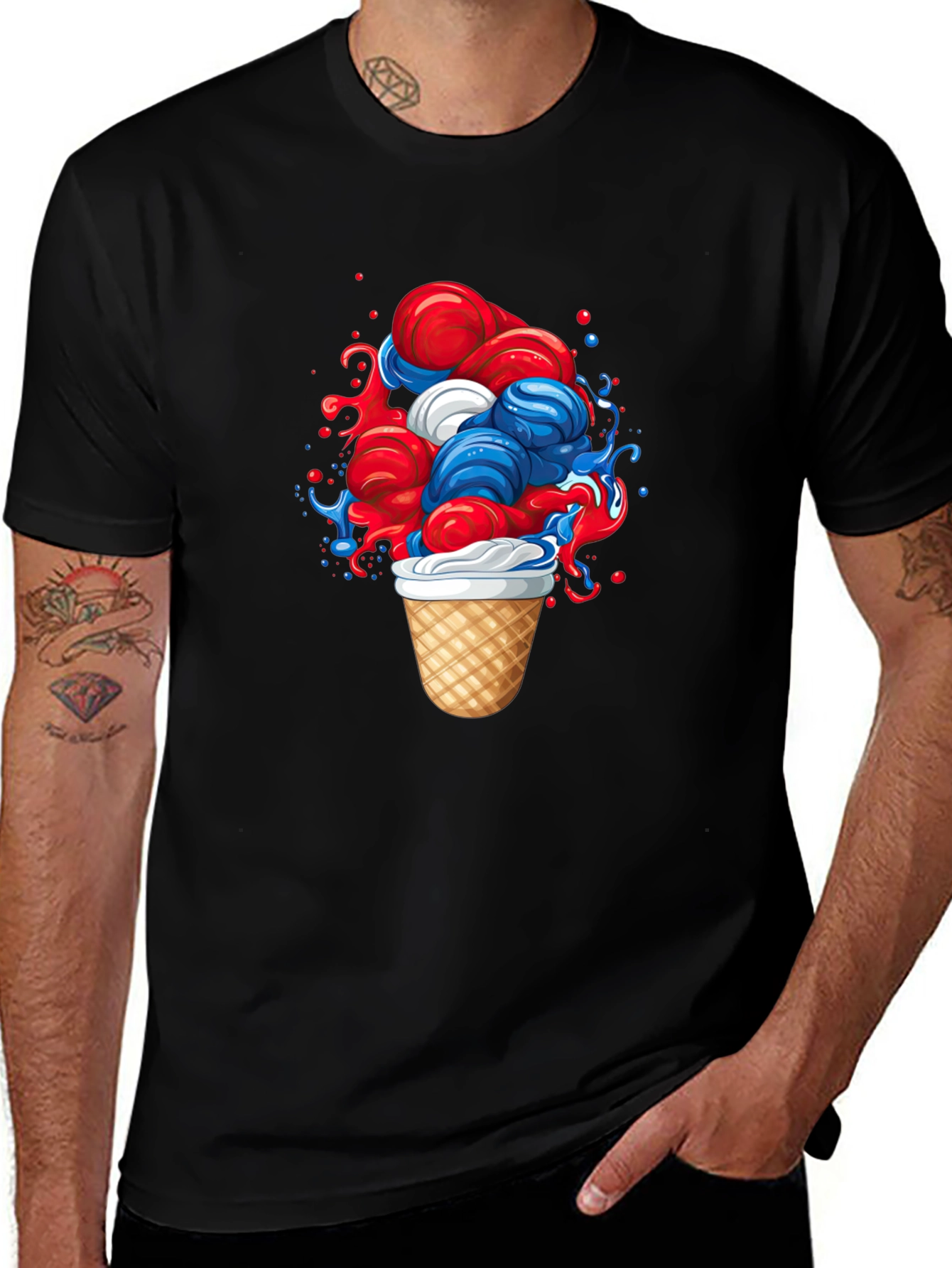Patriotic Ice Cream Graphic Tee - Black