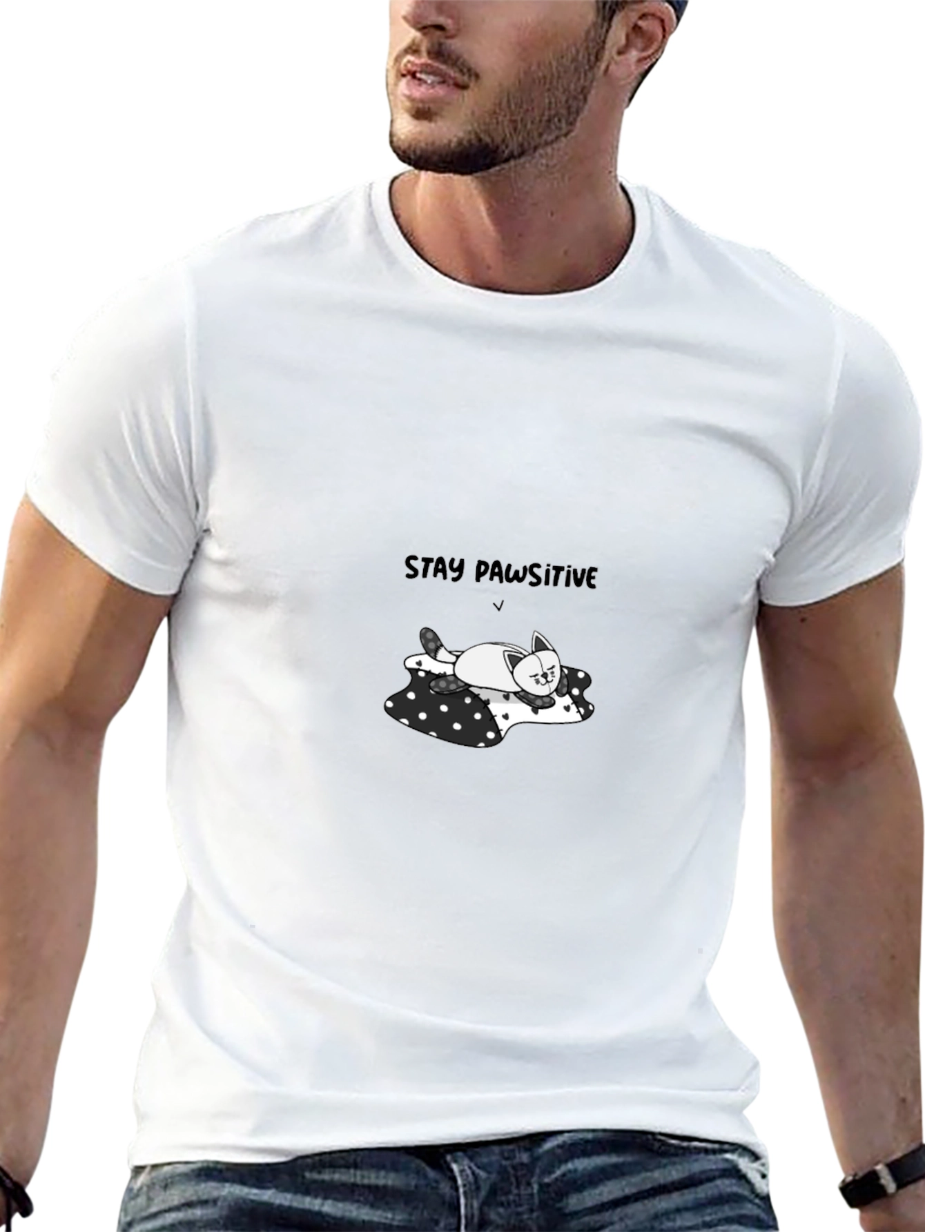 Stay Pawsitive Tee - Cute Cat T-Shirt
