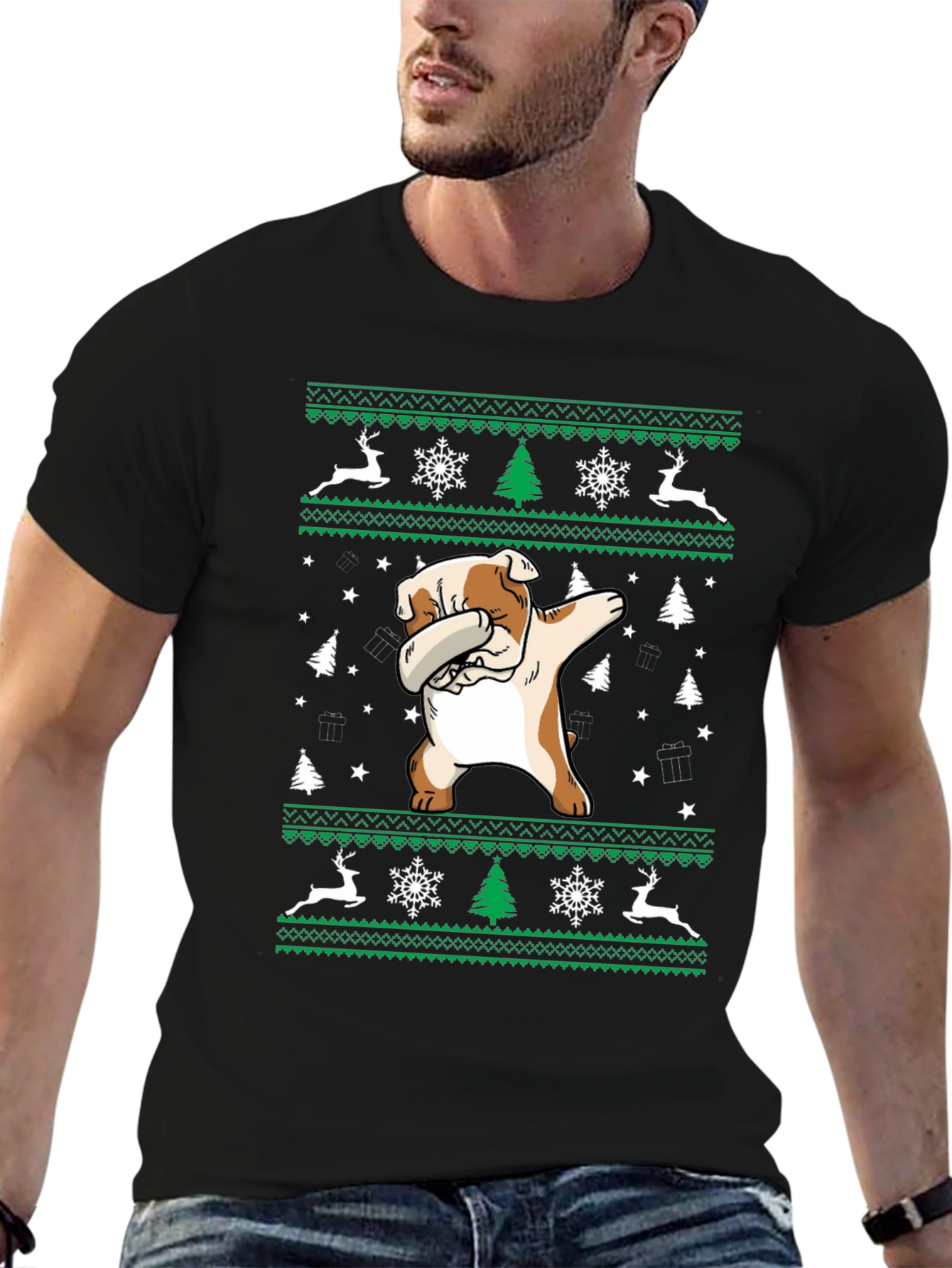 Dabbing Bulldog Christmas T-Shirt