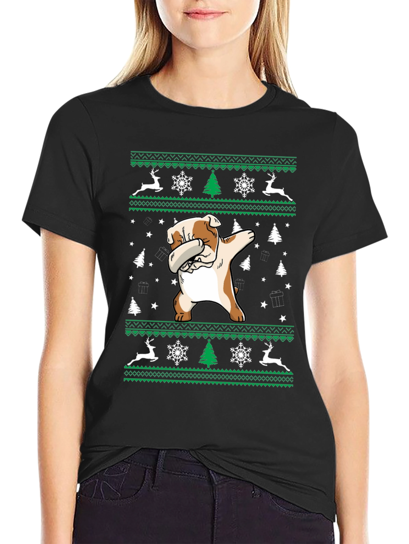 Dabbing Bulldog Christmas T-Shirt