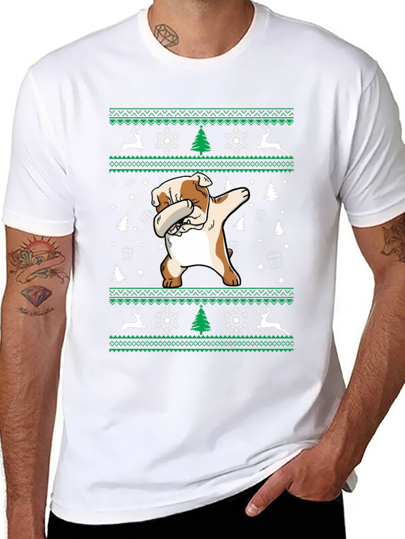 Dabbing Bulldog Christmas T-Shirt