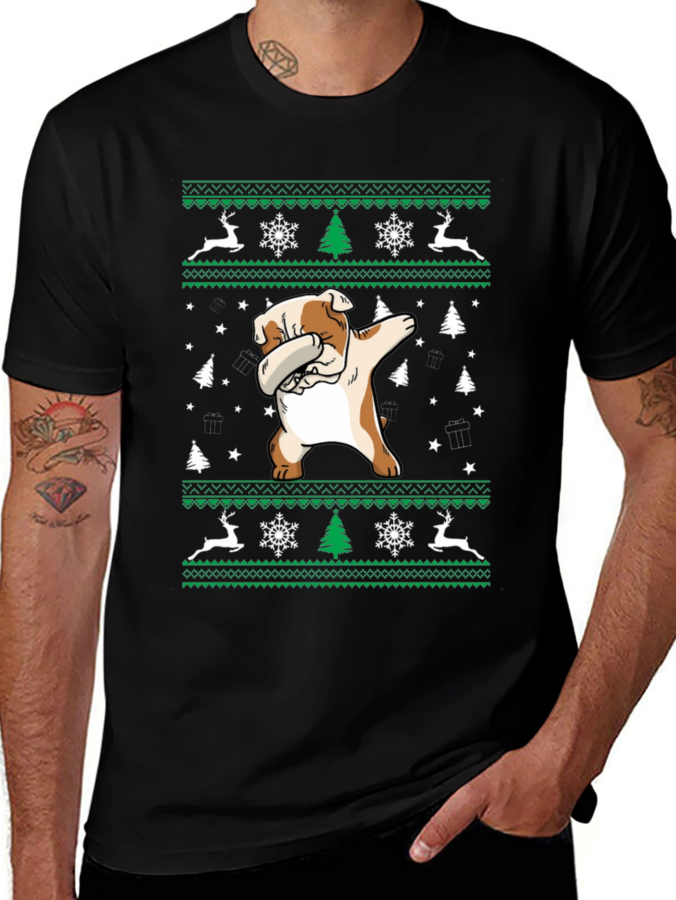 Dabbing Bulldog Christmas T-Shirt