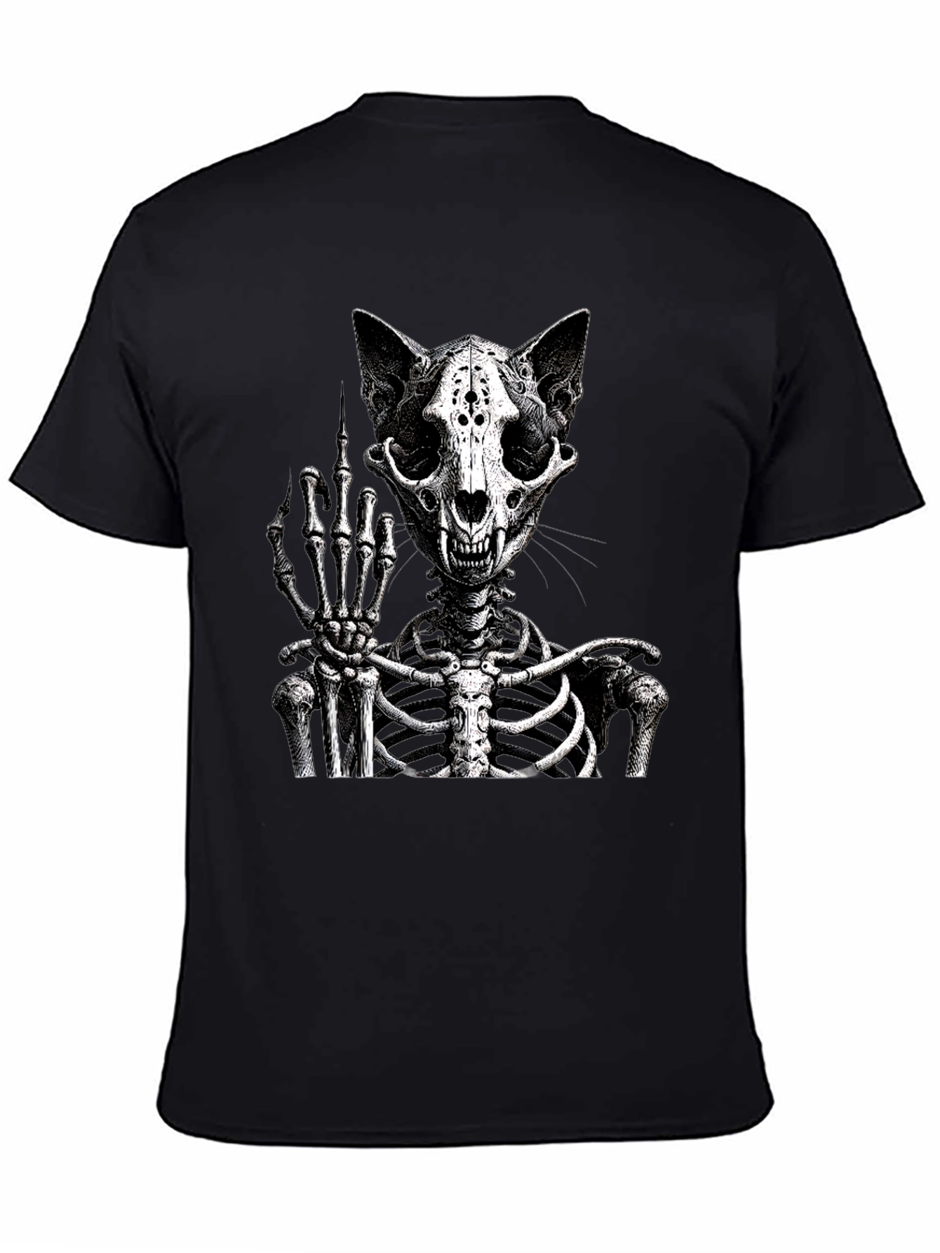 Cat Skeleton T-Shirt Flipping The Bird