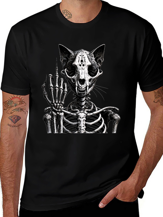 Cat Skeleton T-Shirt Flipping The Bird