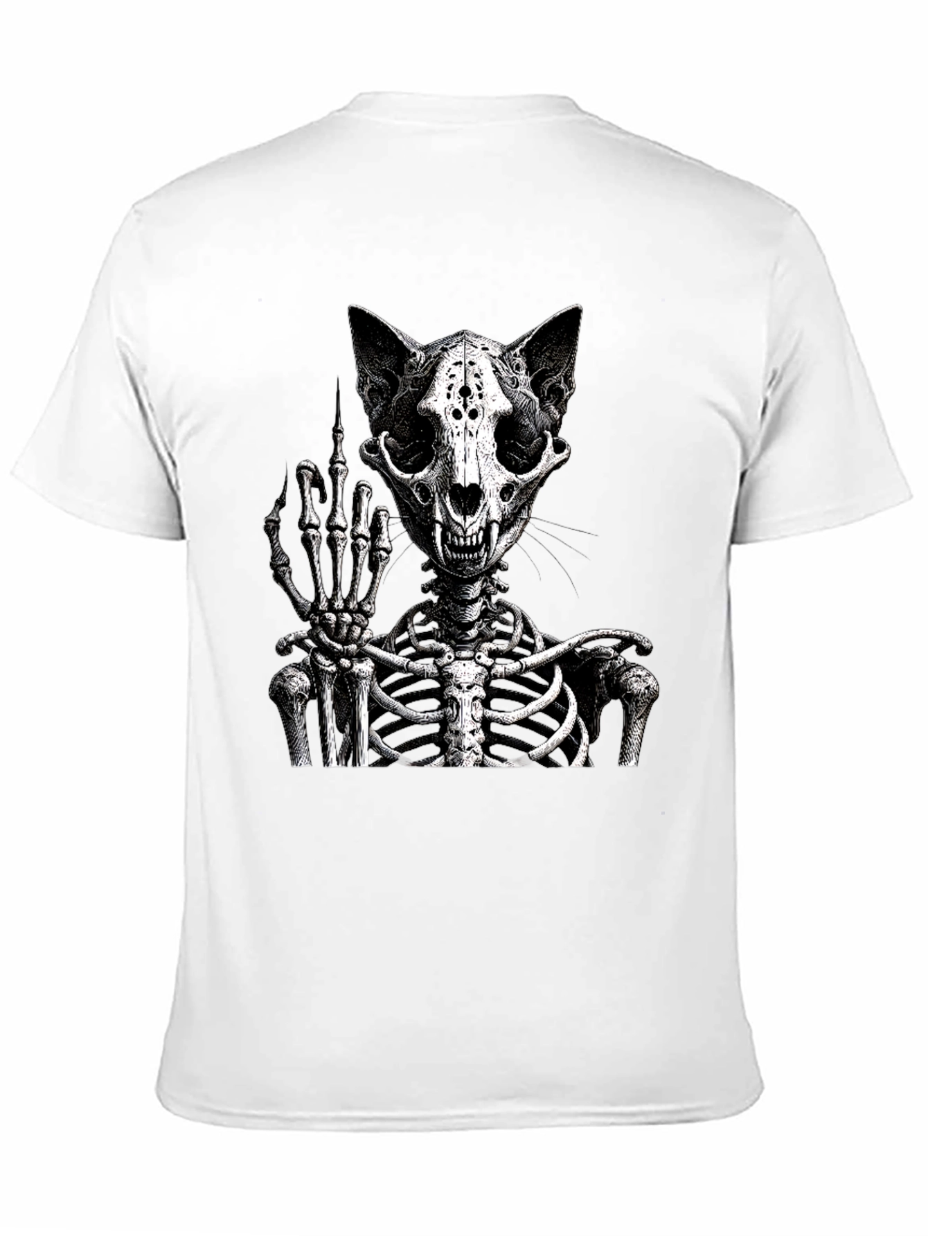 Cat Skeleton T-Shirt Flipping The Bird