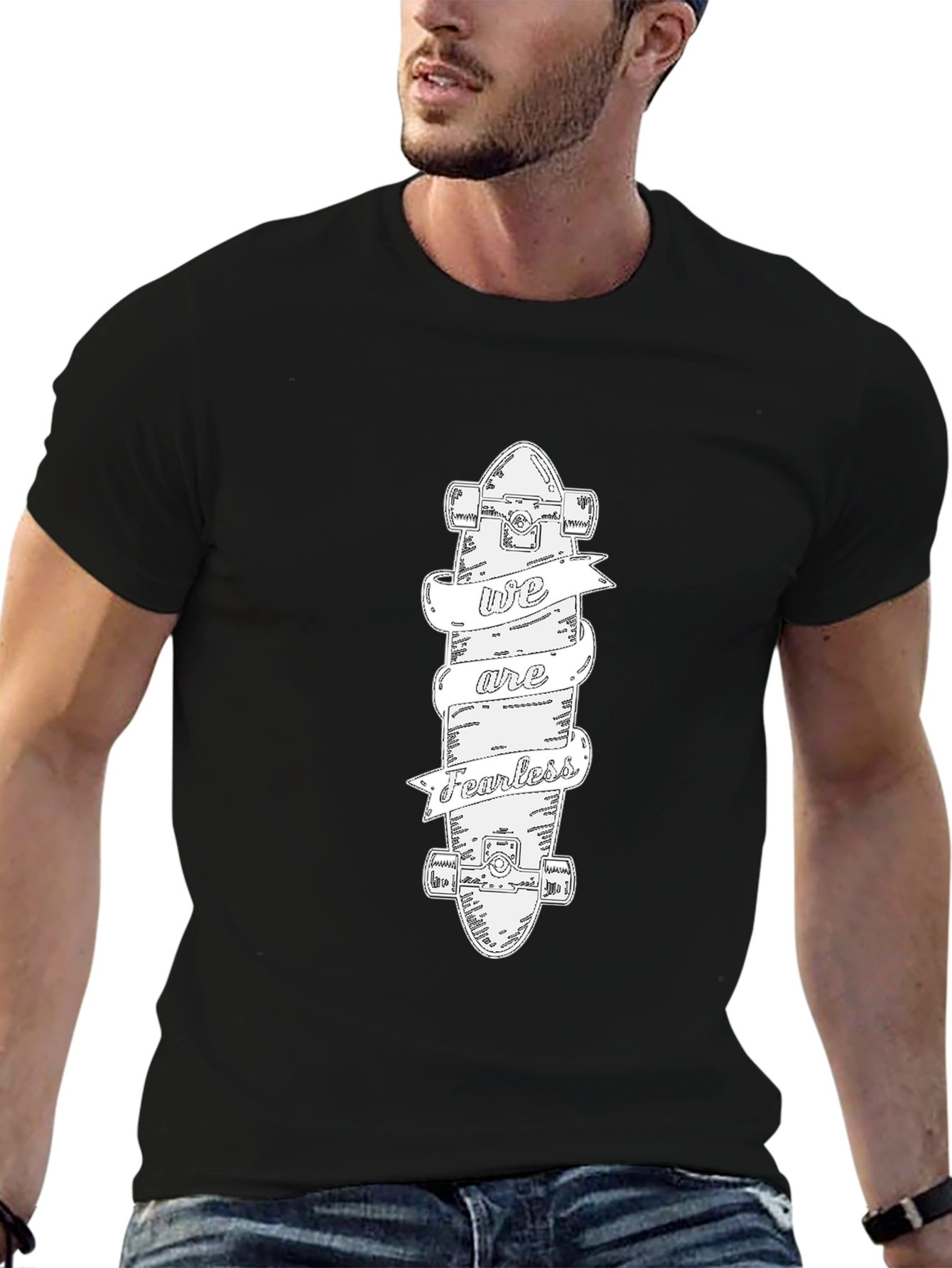 Fearless Skateboard Graphic Tee - Black Cotton T-Shirt