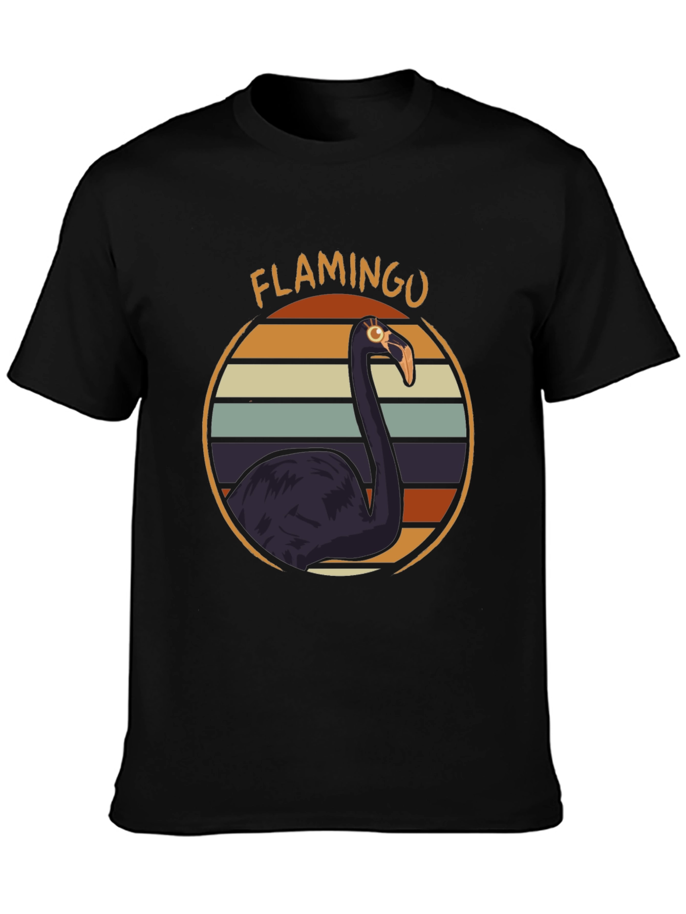 Retro Flamingo Graphic T-Shirt - Black