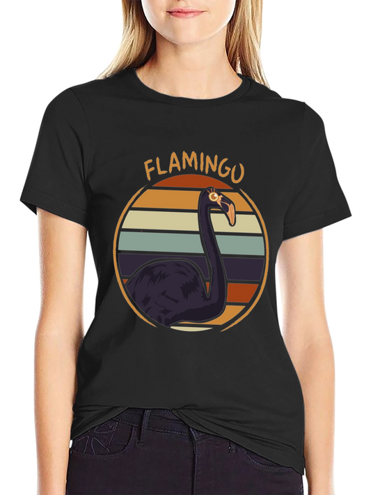 Retro Flamingo Graphic T-Shirt - Black