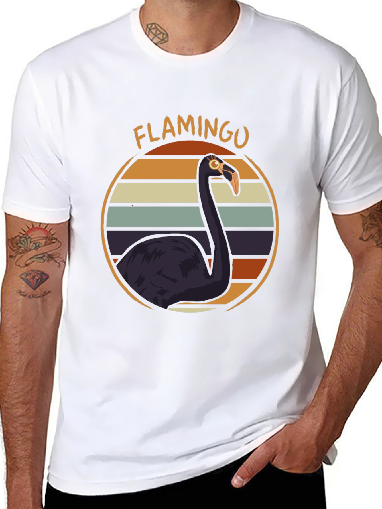 Retro Flamingo Graphic T-Shirt - Black
