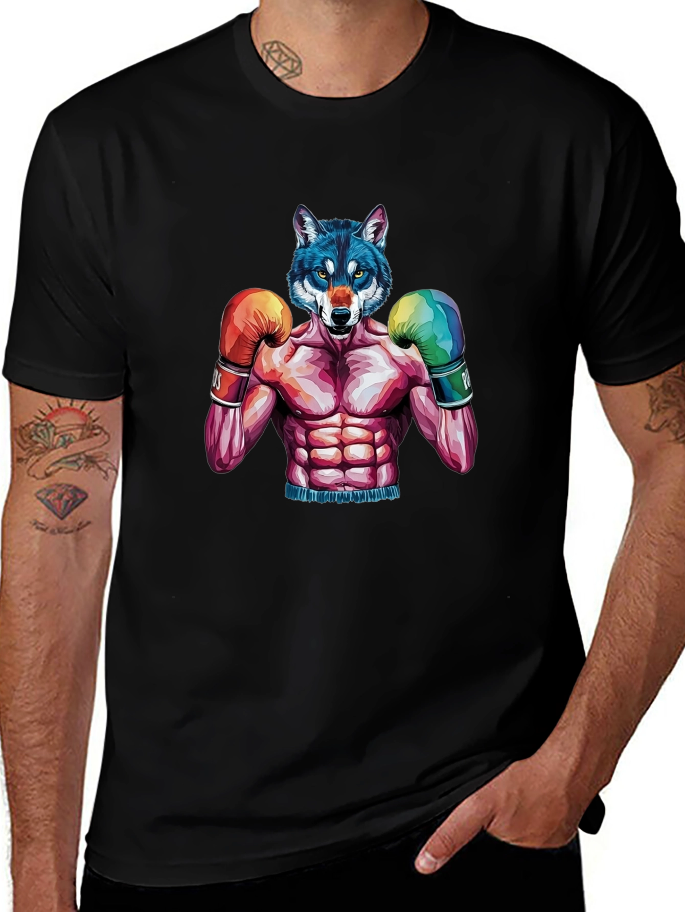 Wolf Boxer Graphic Tee - Mens Black T-Shirt