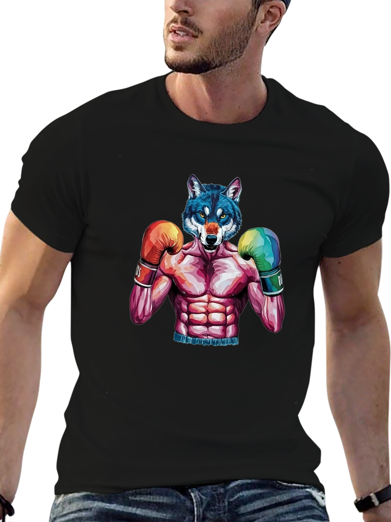 Wolf Boxer Graphic Tee - Mens Black T-Shirt