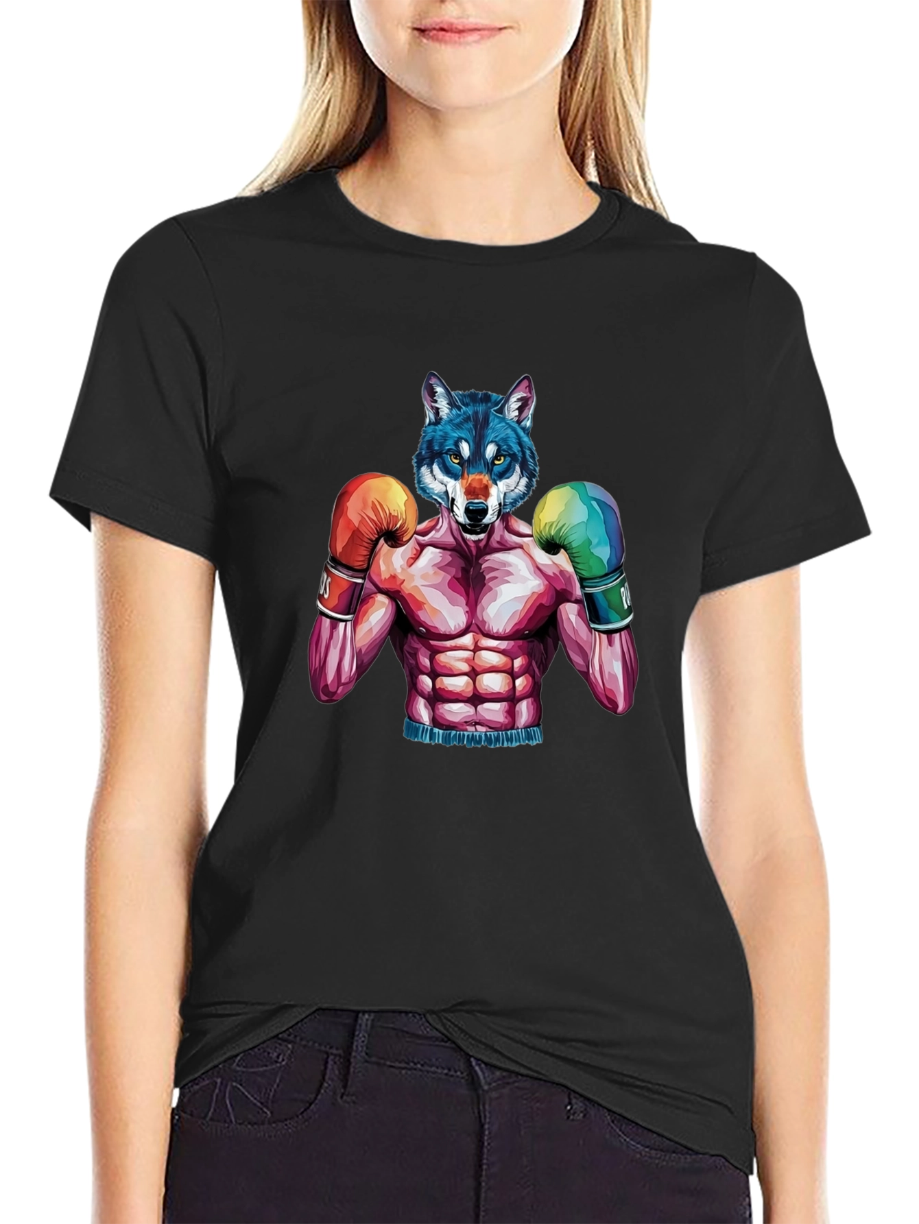 Wolf Boxer Graphic Tee - Mens Black T-Shirt