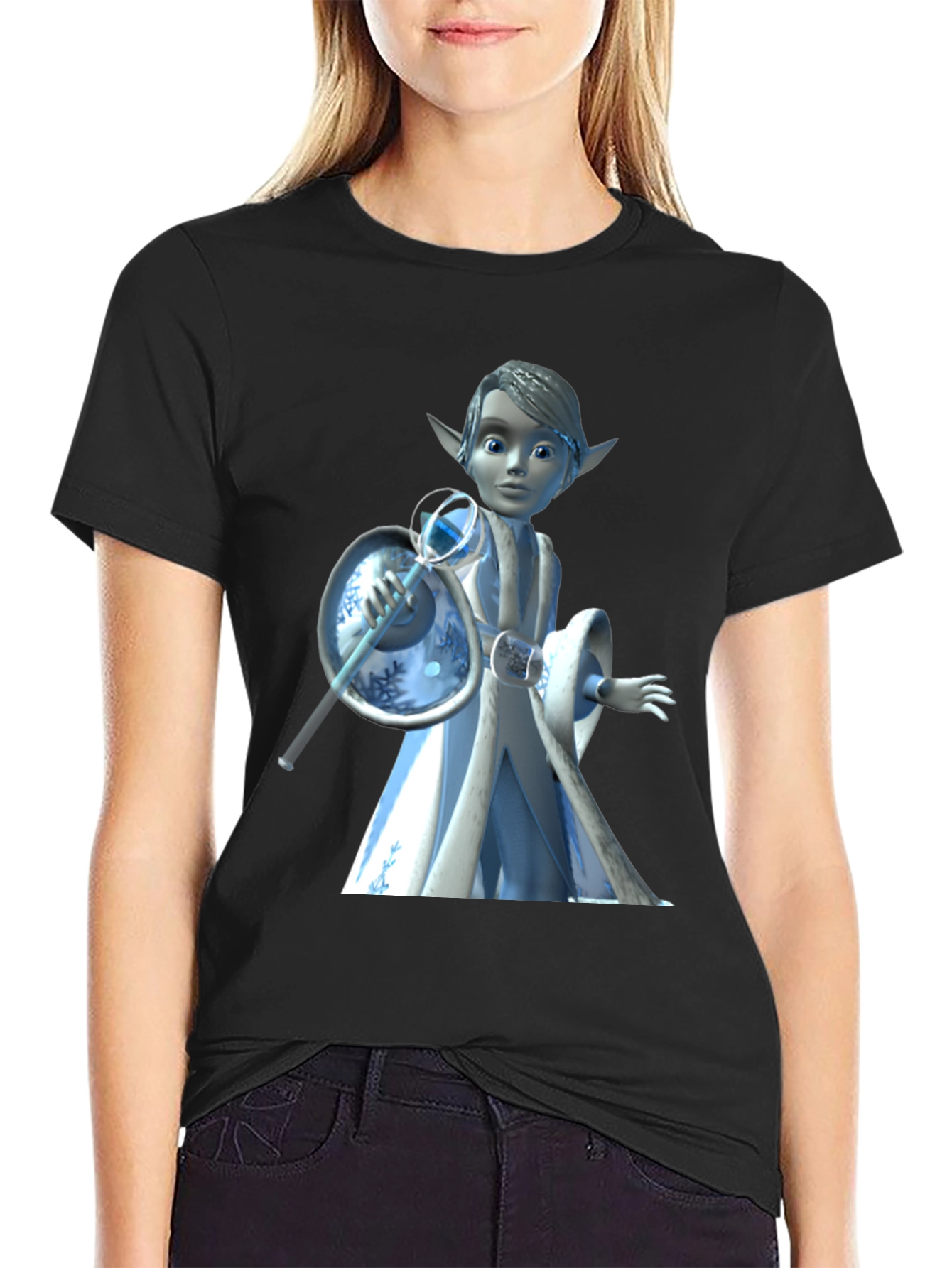Cartoon Character Graphic Tee - Black T-Shirt