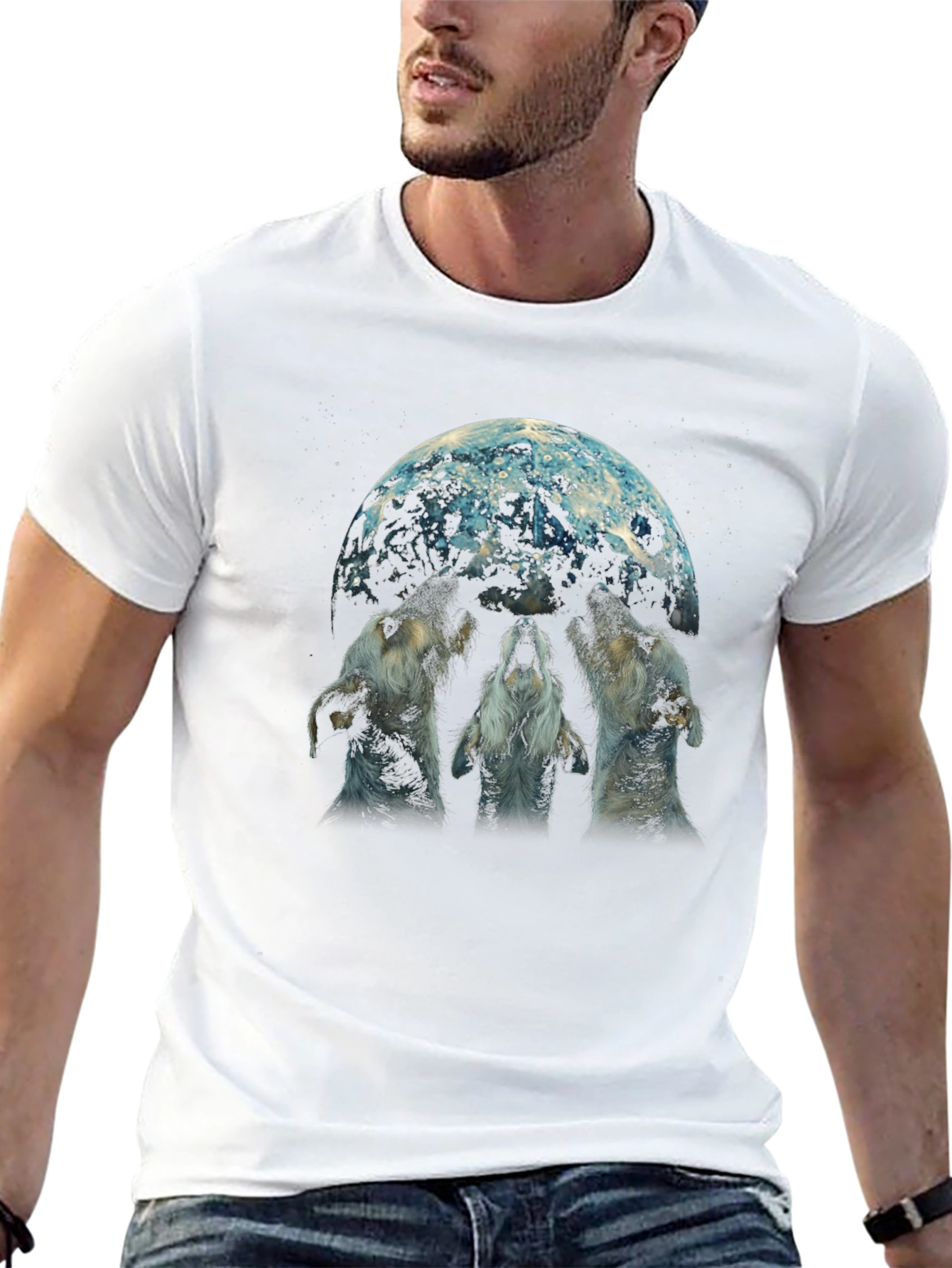 Wolf Moon Graphic Tee - Black Cotton Blend