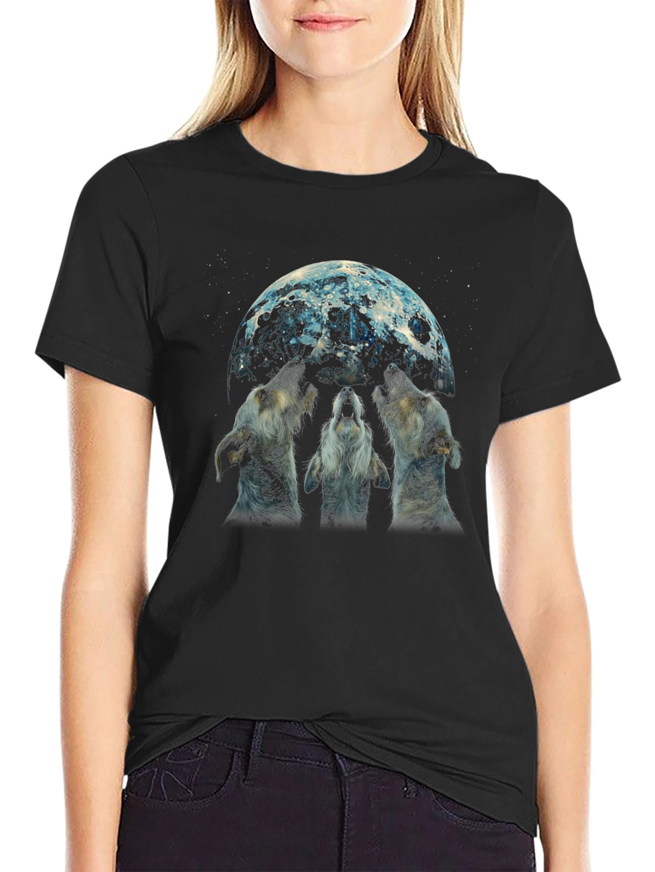 Wolf Moon Graphic Tee - Black Cotton Blend