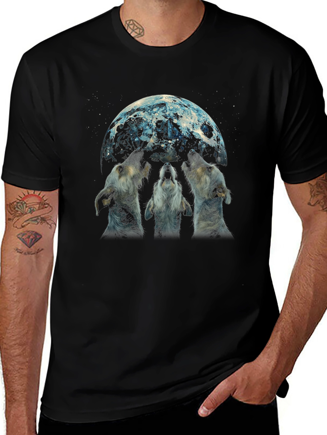 Wolf Moon Graphic Tee - Black Cotton Blend