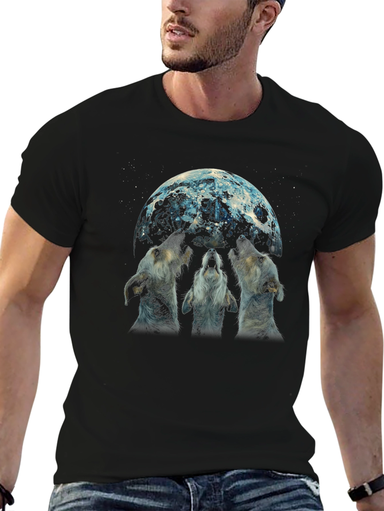 Wolf Moon Graphic Tee - Black Cotton Blend
