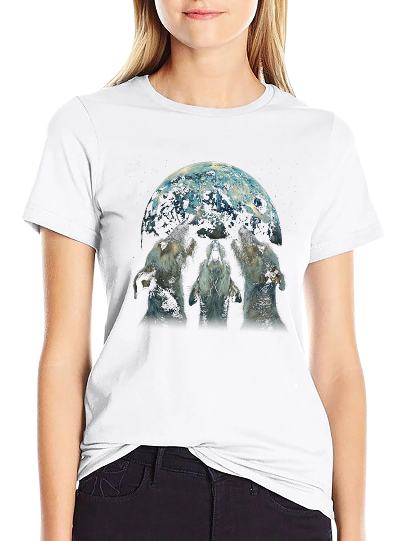 Wolf Moon Graphic Tee - Black Cotton Blend