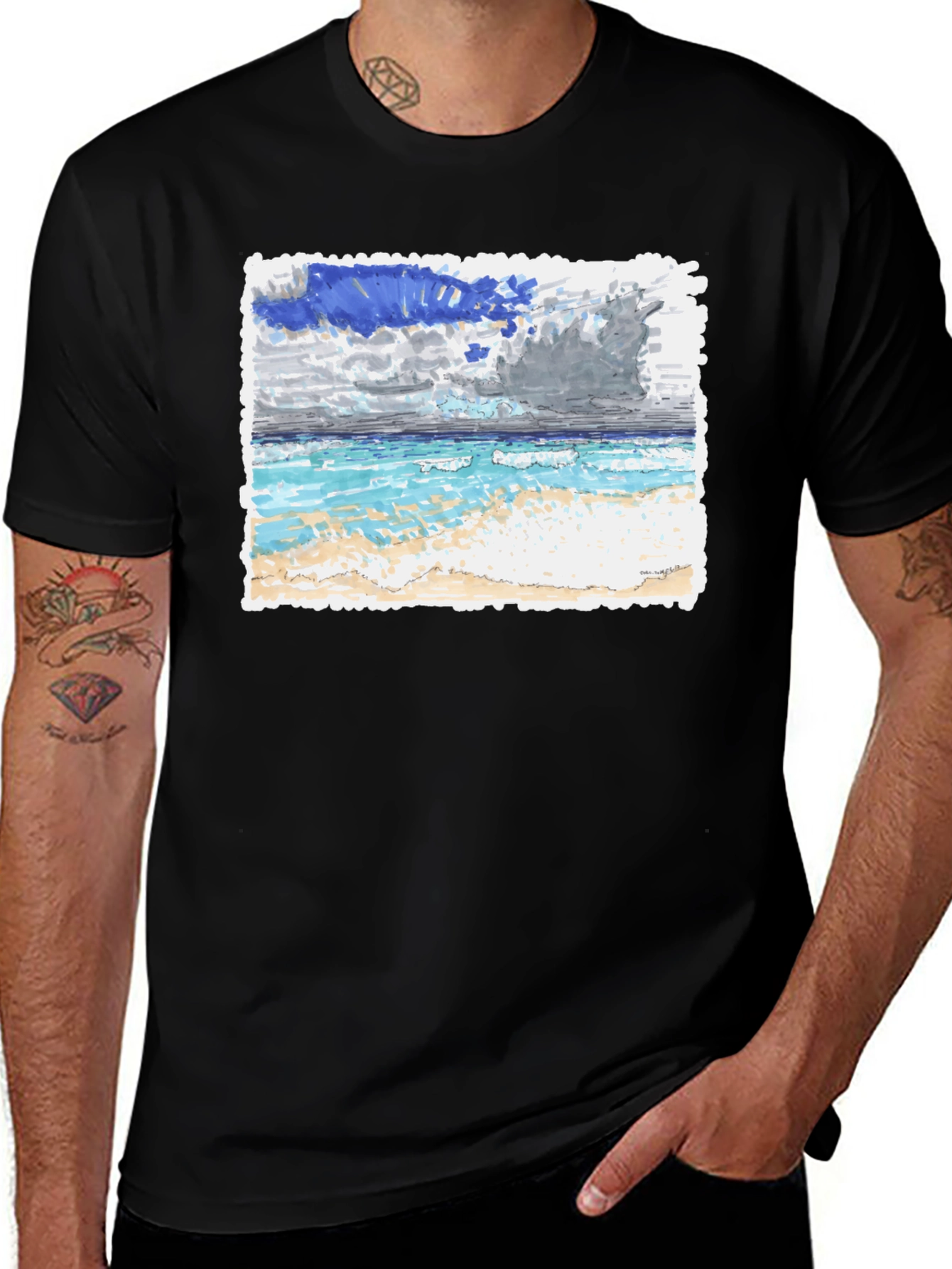 Beach Scene Graphic Tee - Black