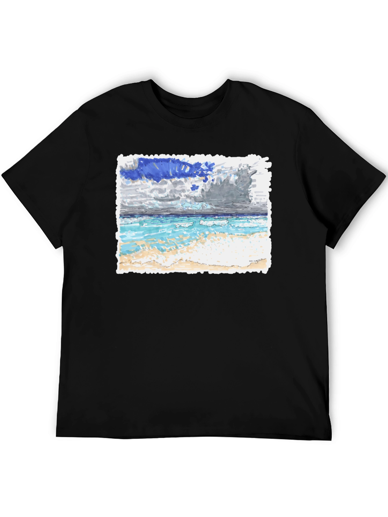 Beach Scene Graphic Tee - Black