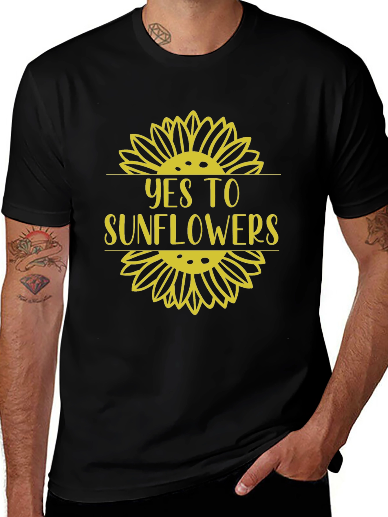 Yes to Sunflowers Graphic Tee - Black Cotton T-Shirt