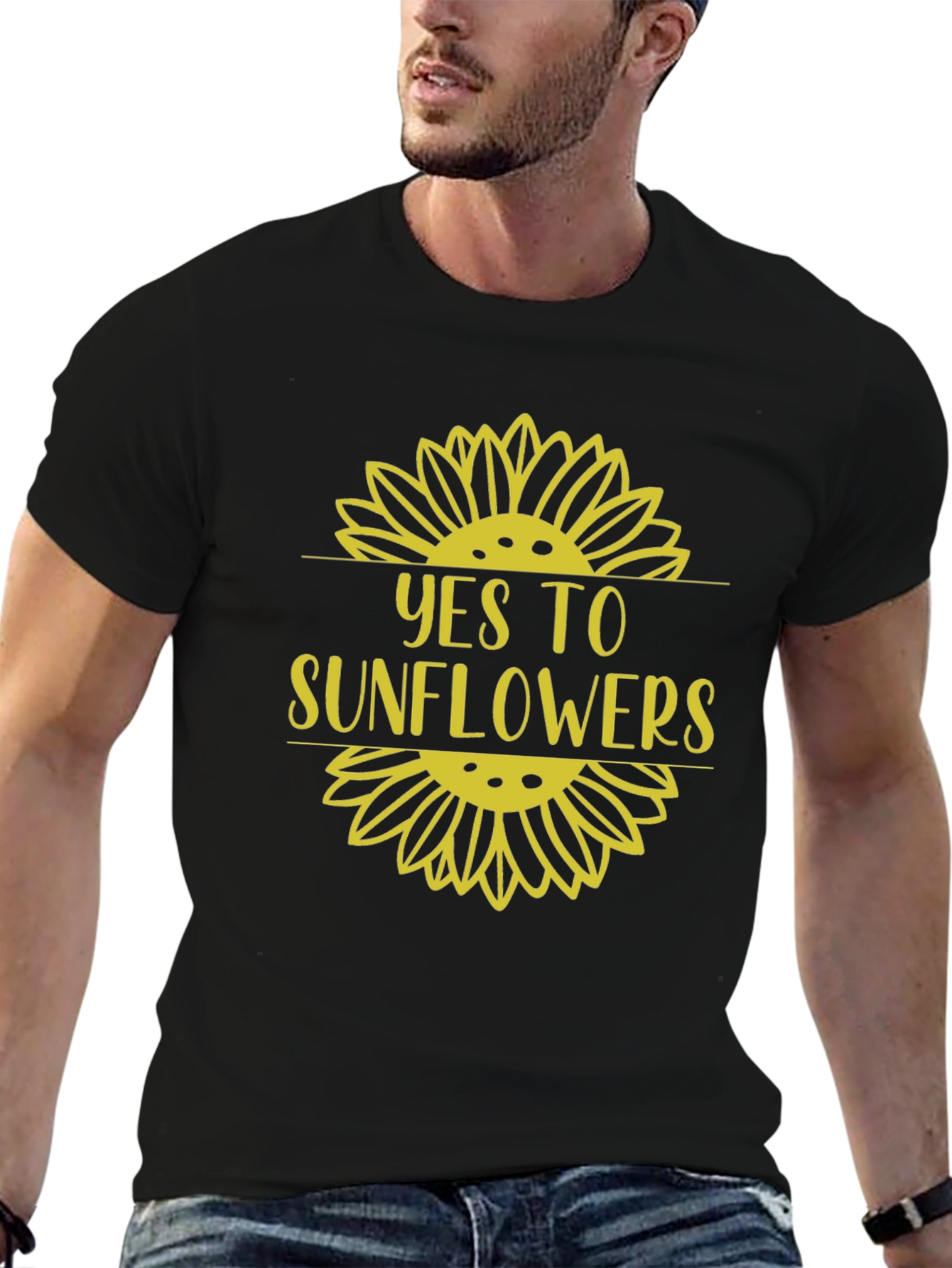 Yes to Sunflowers Graphic Tee - Black Cotton T-Shirt